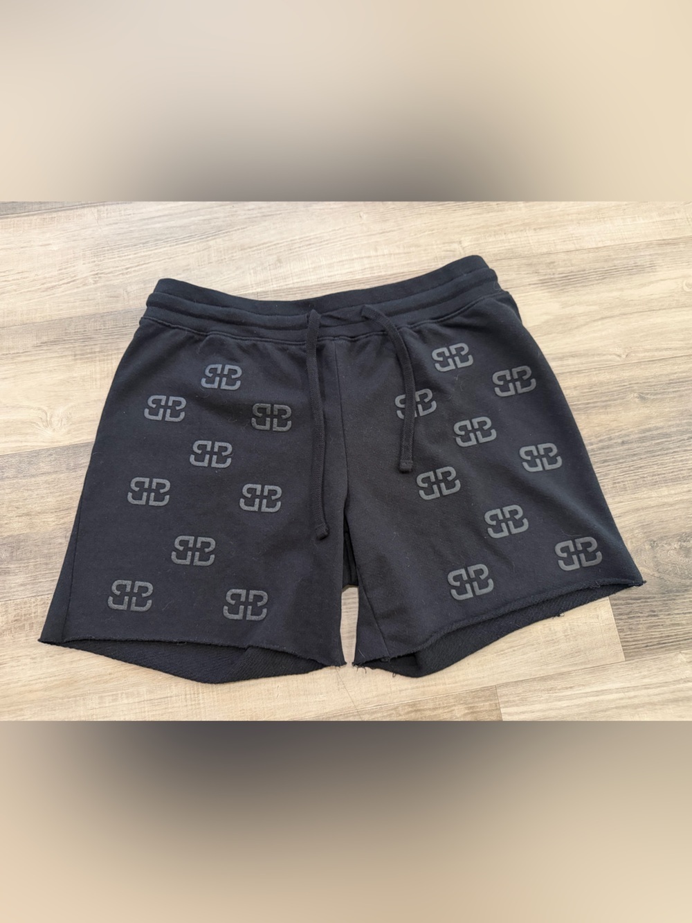 Birdiebee Black Logo Sweat Shorts Medium Raw Hem Lounge Shorts